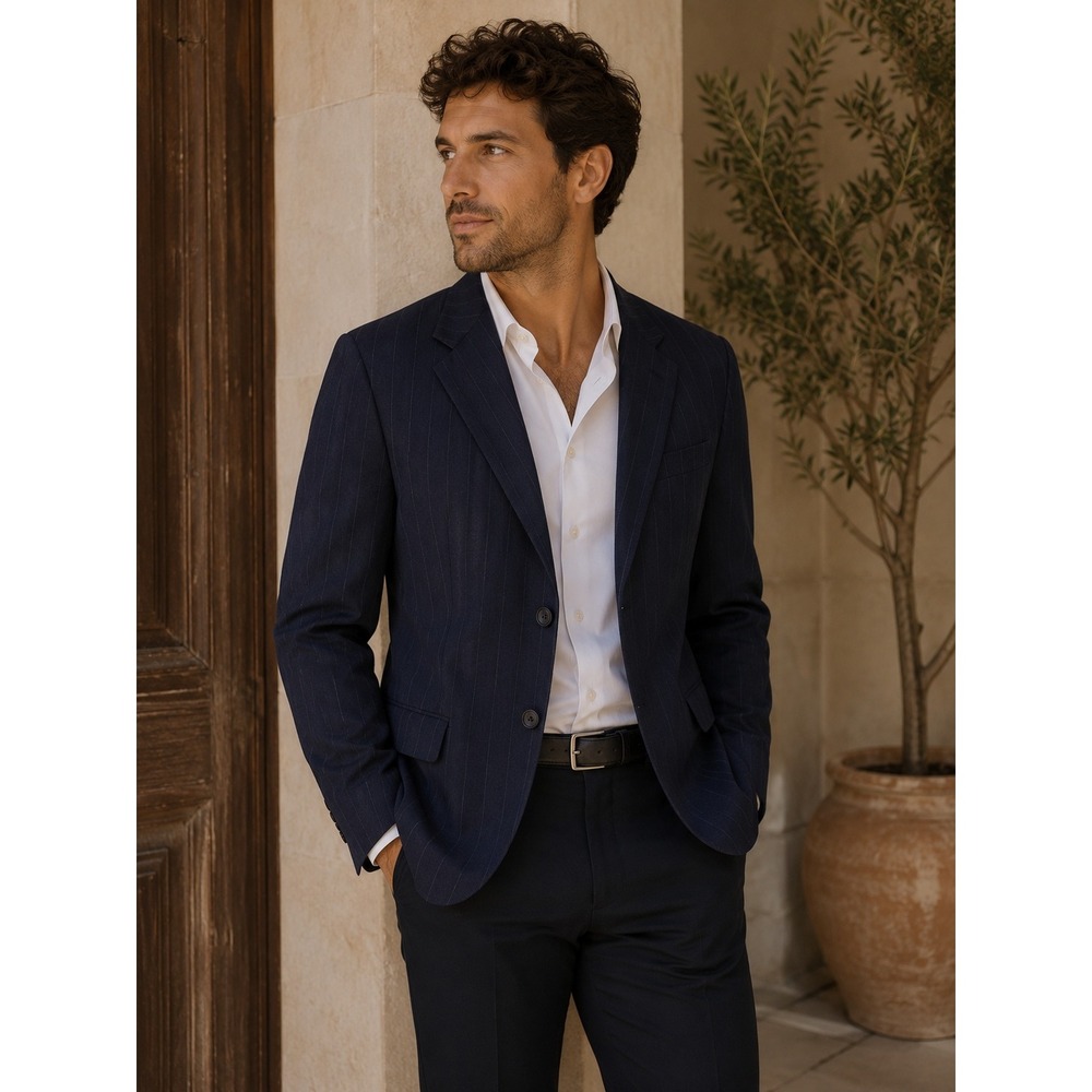 Christian Dior Blazer Mens 44L Navy Blue Pinstripe Vintage Luxury Formal